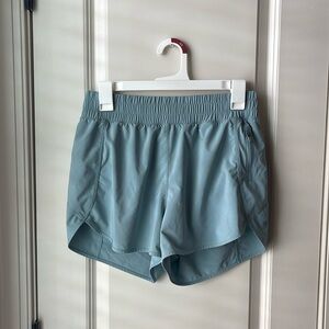 CRZ YOGA Women's High Waisted Running Shorts Mesh Liner - 3'' Dolphin Light Blue